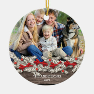 Schönes rustikales Familien-Foto-Weihnachten Keramikornament