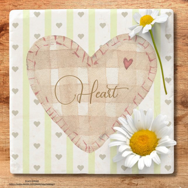 Schönes rustikales Herz Valentine Grün und braun Steinuntersetzer (Von Creator hochgeladen)