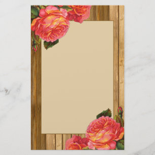 Schönes rustikales Holz und Vintages Apricot Rose Briefpapier