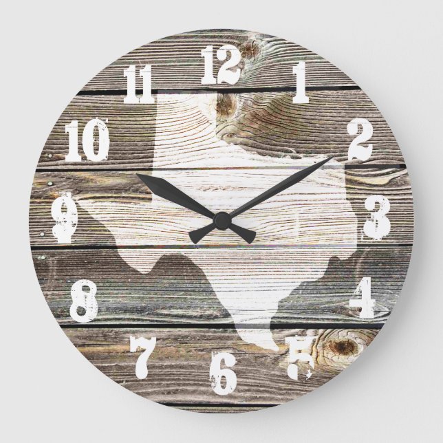 Schönes rustikales Texas Karte Authentisches Holz Große Wanduhr (Vorderseite)