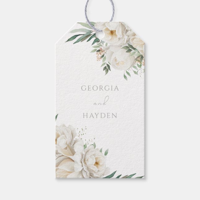 Schönes Sage Leaf & White Blume Hochzeit Geschenkanhänger (Vorderseite)