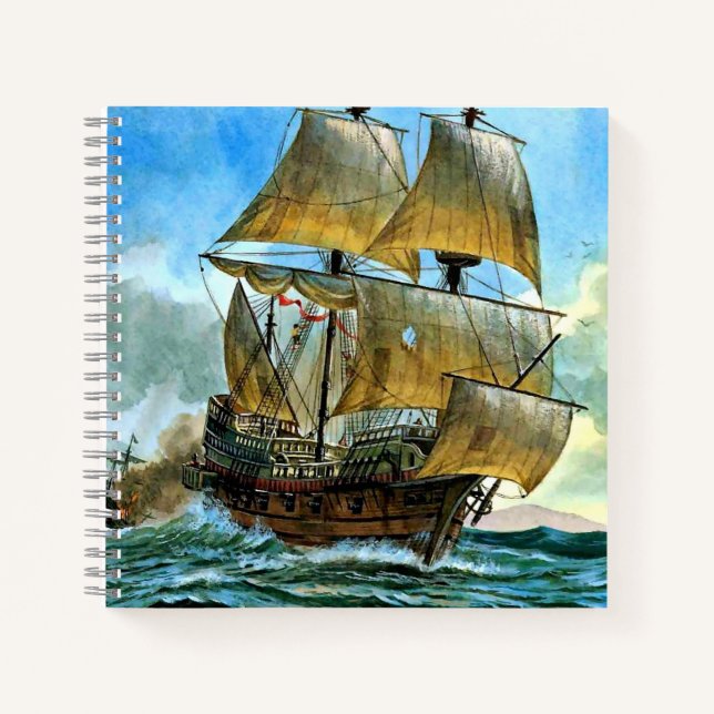schönes Schiff mit vier Masten Notizbuch (Vorderseite)
