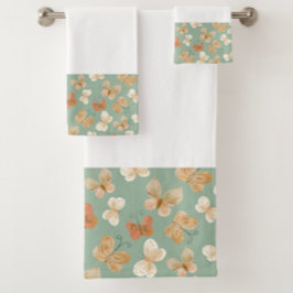 Schönes Schmetterlingsmuster Grün Badhandtuch Set