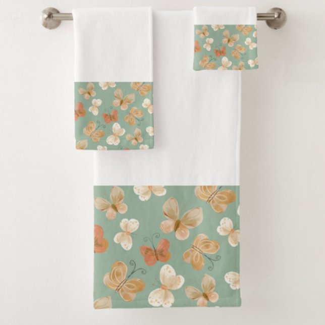 Schönes Schmetterlingsmuster Grün Badhandtuch Set (Von Creator hochgeladen)
