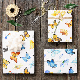 Schönes Schmetterlingsmuster mit dem Namen Geburts Geschenkpapier Set