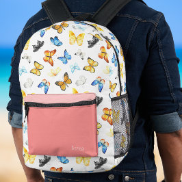 Schönes Schmetterlingsmuster mit Name Pink Bedruckter Rucksack