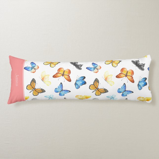 Schönes Schmetterlingsmuster mit Name Pink Cotton Seitenschläferkissen (Vorderseite)