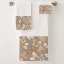 Schönes Schmetterlingsmuster Taupe Badhandtuch Set