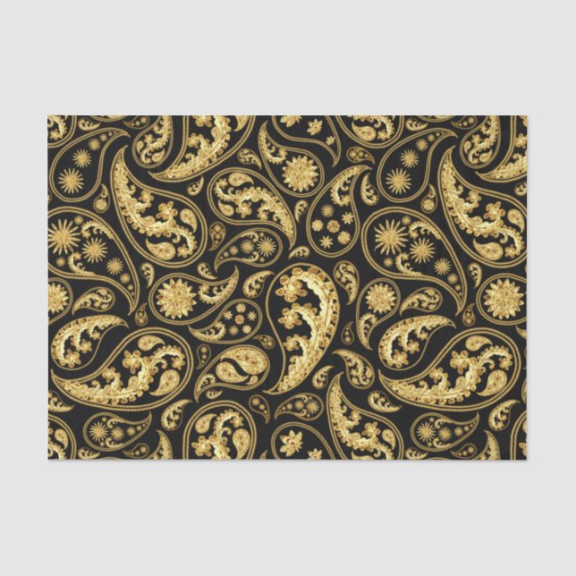Schönes Schwarz-Gold-Paisley-Muster Seidenpapier (Vorderseite)