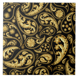 Schönes Schwarz-Gold-Paisleymuster Fliese