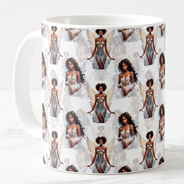 Schönes Schwarz Mädchen Engelsmuster Design  Kaffeetasse (Von Creator hochgeladen)
