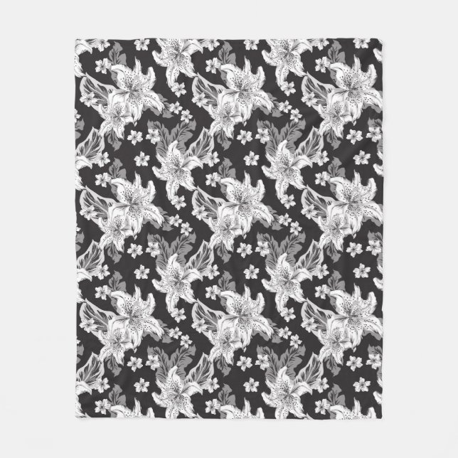 Schönes schwarz weiß Blumenmuster Fleecedecke (Vorderseite)