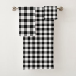 Schönes Schwarz-Weiß-Gingham-Muster-Set Badhandtuch Set