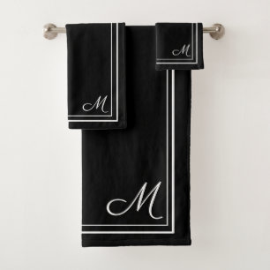 Schönes Schwarz-Weiß-Monogramm-Badehandtuch-Set Badhandtuch Set