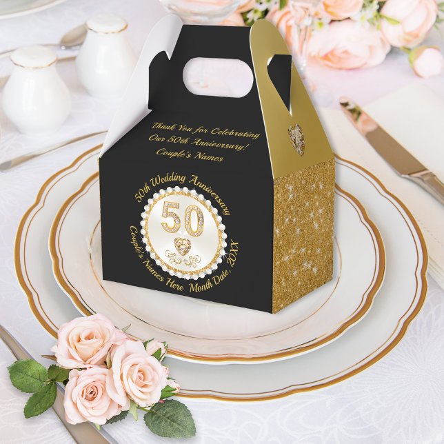 Schönes Schwarzes Gold, 50. Hochzeitstag Geschenkschachtel (50th Wedding Anniversary Party Supplies. Golden wedding anniversary ideas. 50th anniversary favors.)