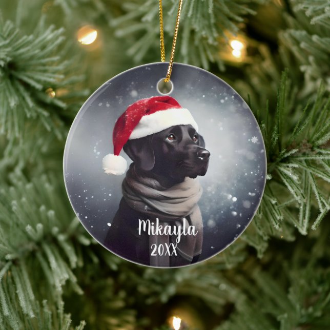 Schönes schwarzes Labor Weihnachten Weihnachten Keramik Ornament (Baum)