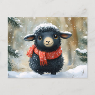 Schönes schwarzes Lamm mit rotem Scarf Postkarte