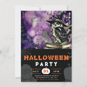 Schönes Schwarzes Owl Hexen mit schwarzem Hallowee Einladung