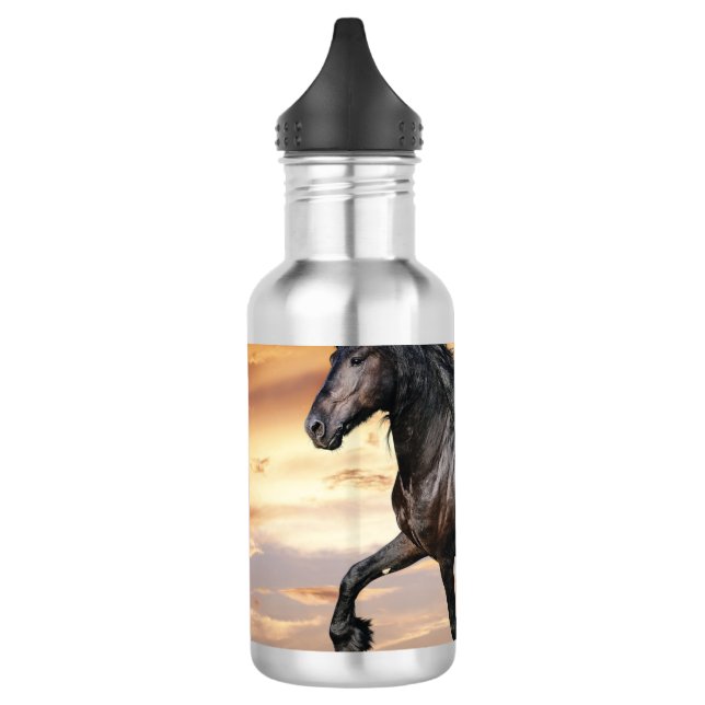 Schönes Schwarzes Pferd Edelstahlflasche (Links)