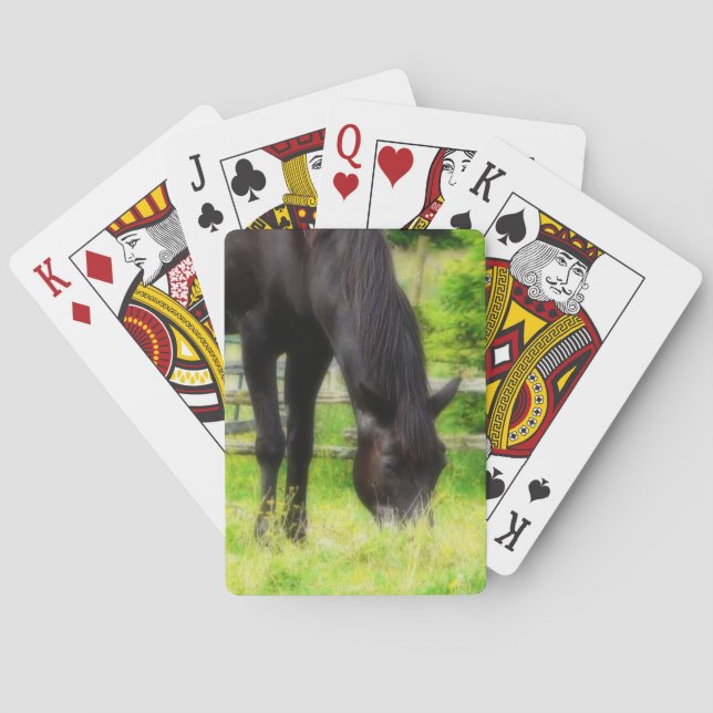 Schönes Schwarzes Pferd Grazing Spielkarten (Rückseite)