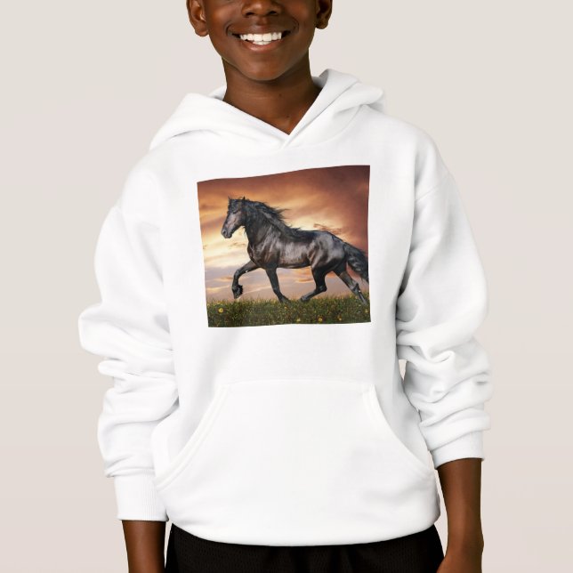 Schönes Schwarzes Pferd Hoodie (Vorderseite)