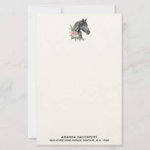 Schönes Schwarzes Pferd Kopf Portrait Wasserfarbe Briefpapier