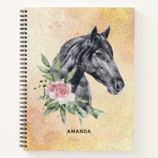 Schönes Schwarzes Pferd Kopf Portrait Wasserfarbe Notizbuch