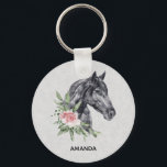 Schönes Schwarzes Pferd Kopf Portrait Wasserfarbe Schlüsselanhänger<br><div class="desc">Eine Schlüsselkette mit einer wunderschönen Abbildung eines schwarzen Pferdekopfes mit einer extravaganten Blumenverzierung am Hals. Elegante und klassische Tiermalerei.</div>