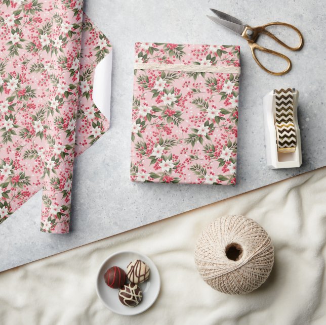Schönes Shabby Chic Rosa Weihnachten Geschenkpapier (Kunsthandwerk)