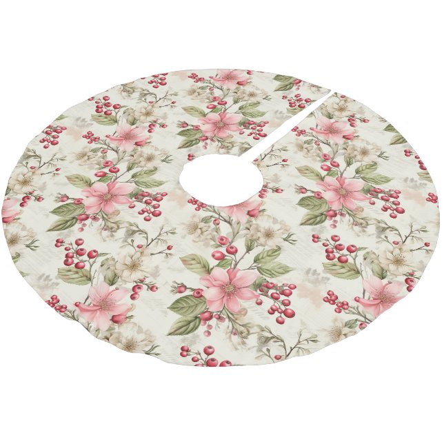Schönes Shabby Chic Rosa Weihnachten Polyester Weihnachtsbaumdecke (Schrägansicht)