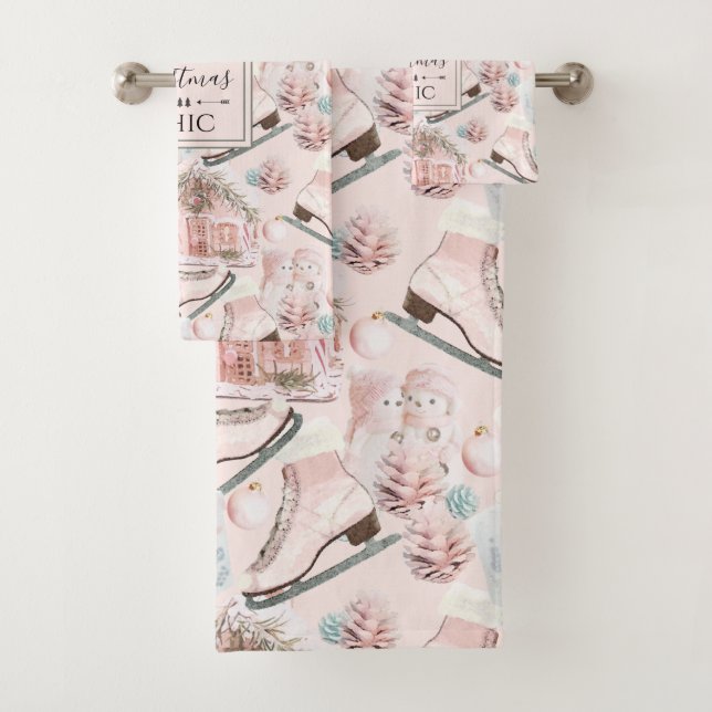 Schönes Shabby Chic Rosa Weihnachtsmuster Badhandtuch Set (Insitu)