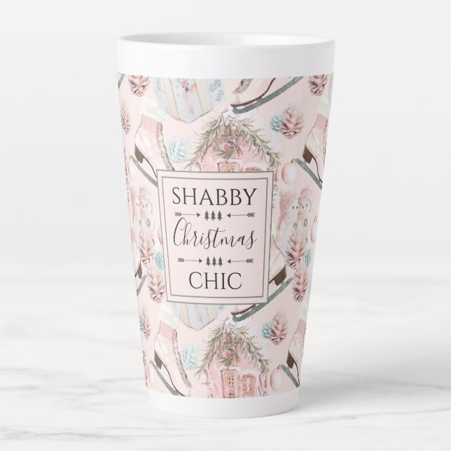 Schönes Shabby Chic Rosa Weihnachtsmuster Milchtasse (Vorderseite)
