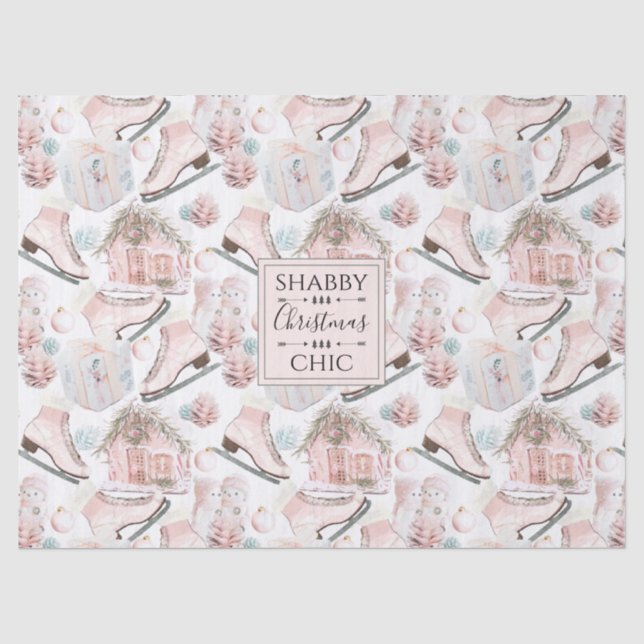 Schönes Shabby Chic Rosa Weihnachtsmuster Seidenpapier (Vorderseite)
