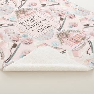 Schönes Shabby Chic Rosa Weihnachtsmuster Sherpadecke