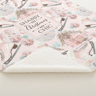 Schönes Shabby Chic Rosa Weihnachtsmuster Sherpadecke