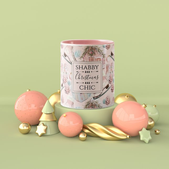 Schönes Shabby Chic Rosa Weihnachtsmuster Zweifarbige Tasse (Von Creator hochgeladen)