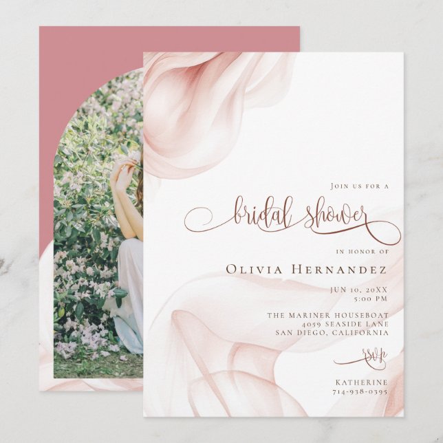 Schönes Silky Blush Brautparty Foto Einladung (Vorne/Hinten)
