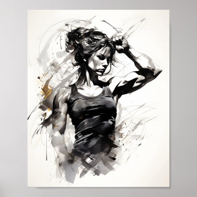Schönes Skizzenportrait der Fitness Girl Poster (Vorne)