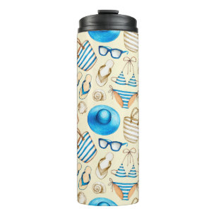 Schönes Sommer Muster mit Brille, Bikini, Sonnensc Thermosbecher