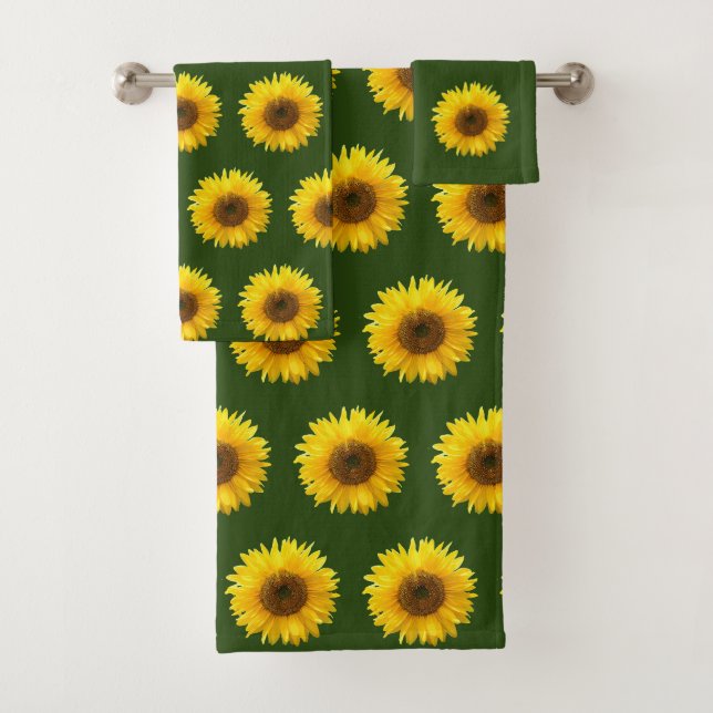 Schönes Sonnenblumenmuster auf Waldgrün Badhandtuch Set (Insitu)