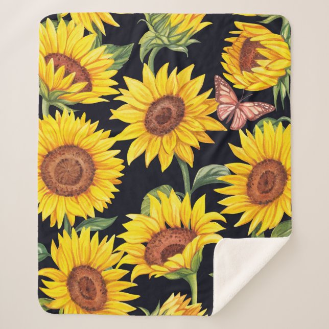 Schönes Sonnenblumenmuster Sherpadecke (Vorderseite)