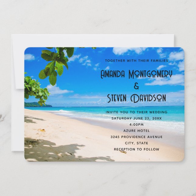 Schönes Sonnenstrand Foto Hochzeit Einladung (Vorderseite)
