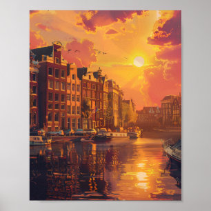 Schönes Sonnenuntergang in Amsterdam Niederlande Poster