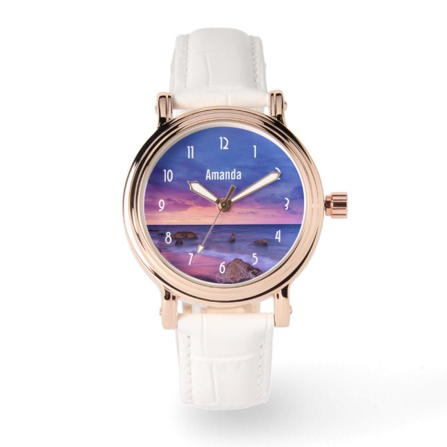 Schönes Sonnenuntergang Küstenbild Armbanduhr (Vorderseite)