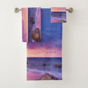 Schönes Sonnenuntergang Küstenbild Badhandtuch Set
