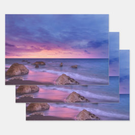 Schönes Sonnenuntergang Küstenbild Geschenkpapier Set