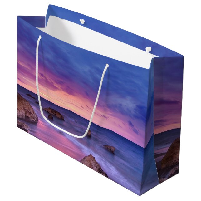 Schönes Sonnenuntergang Küstenbild Große Geschenktüte (Vorderseite Schrägansicht)