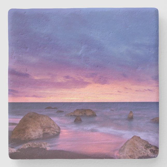 Schönes Sonnenuntergang Küstenbild Steinuntersetzer (Vorderseite)