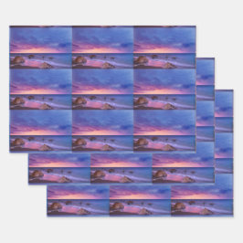 Schönes Sonnenuntergang Küstenfotografie Muster Geschenkpapier Set