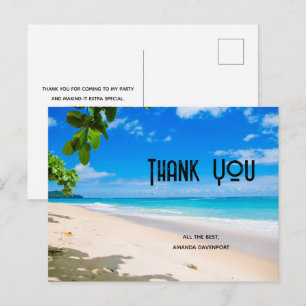 Schönes sonniges tropisches Strandfoto Danke Postkarte